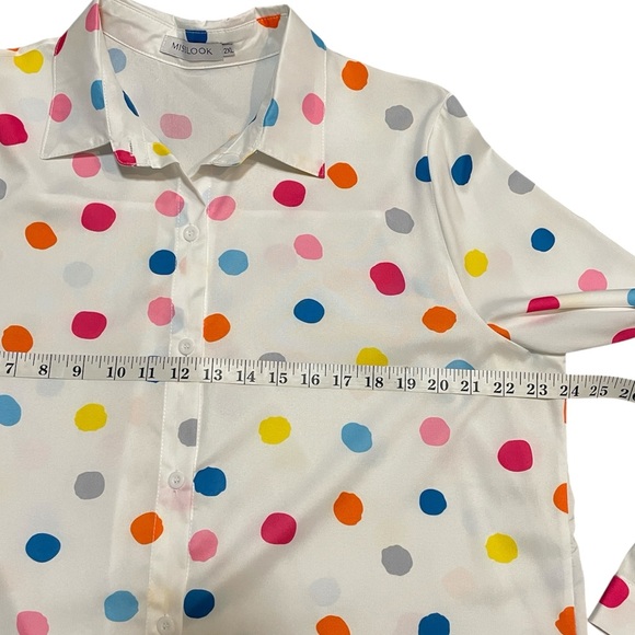 MISSLOOK White with Colorful Polka Dots Button Down  Long-Sleeve Blouse XXL NWOT - Picture 10 of 12